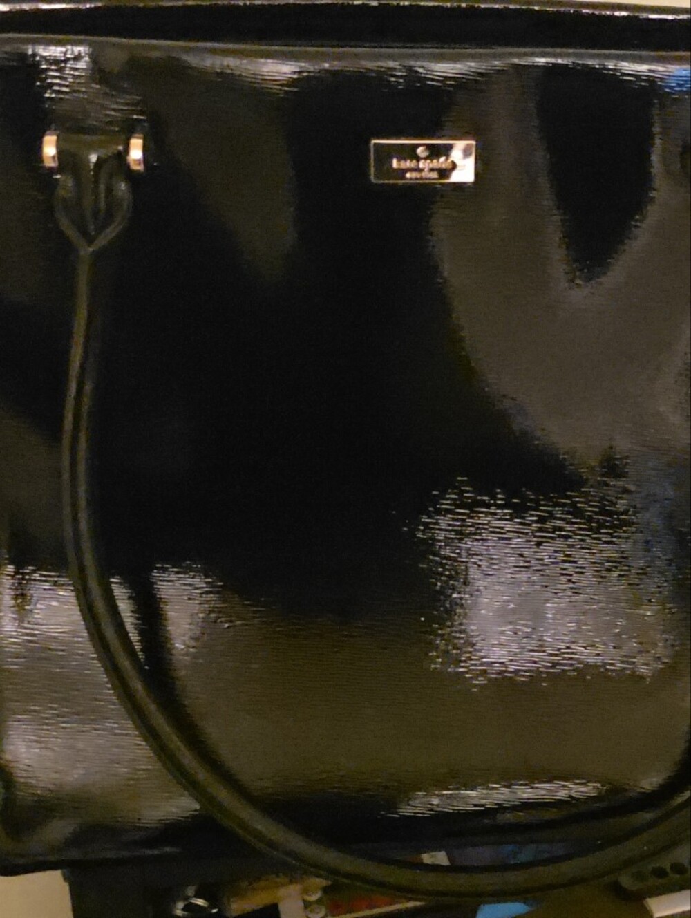 kate spade Black Patent Shoulder Bag with Gold Accent